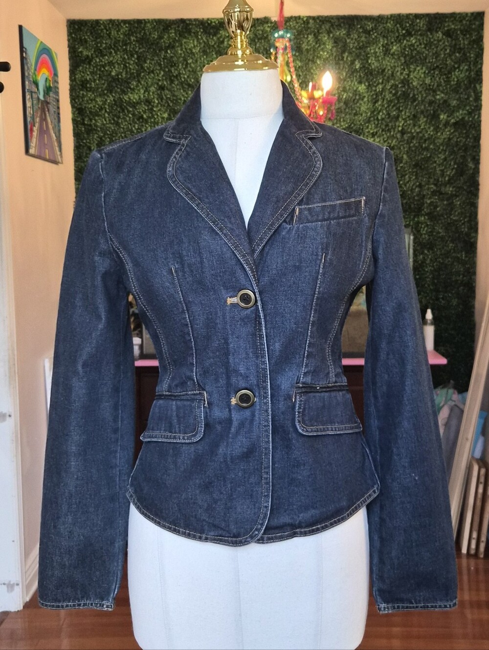 The Limited Dark Blue Denim Tailored Blazer Vintage Euc